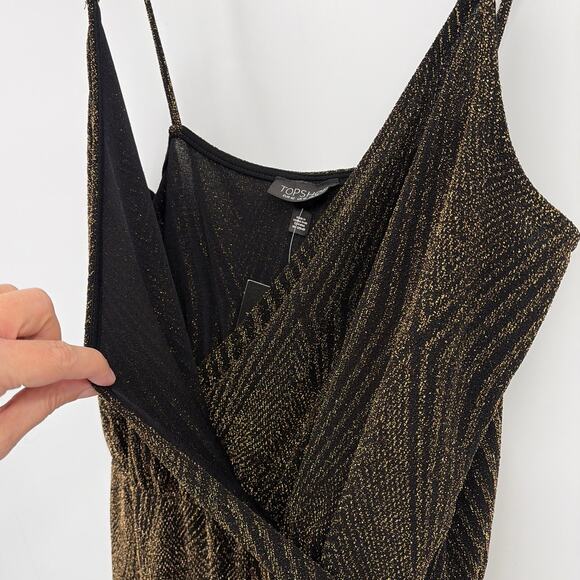 Topshop Metallic Jumper Sz 10 Gold Black Y2K Holiday Clubwear Geometric NWT Glam - Picture 7 of 12